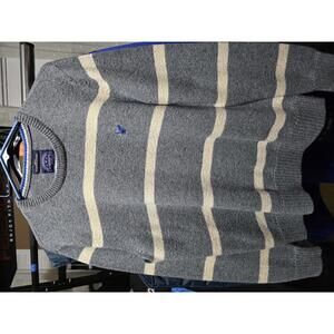 American Eagle Athletic Fit Gray and Cream Striped Sweater L/G